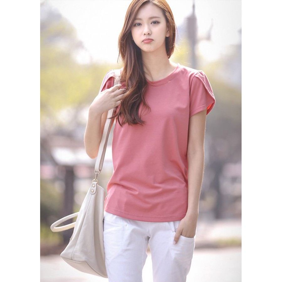 Áo thun nữ tay búp sen màu hồng trẻ trung nữ tính A16