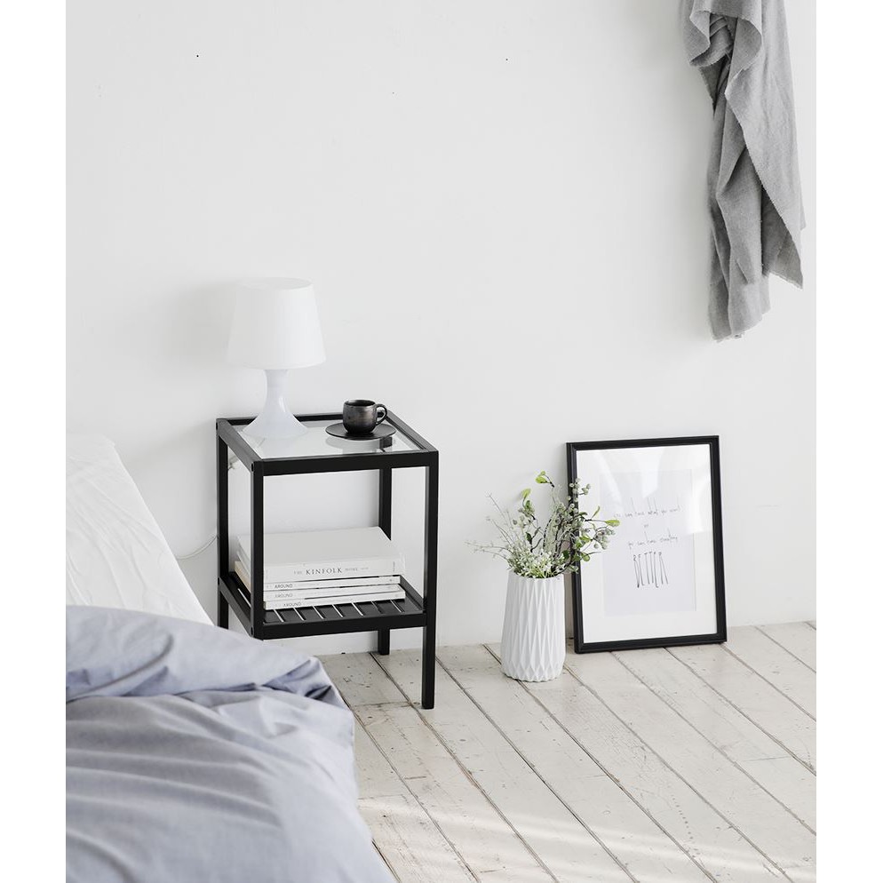 Kệ Gương Đầu Giường Hai Tầng Màu Đen- BLACK GLASS SHELF