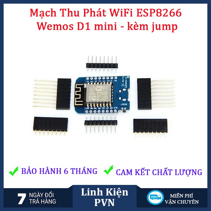 ✅ [BẢO HÀNG 6 THÁNG] Mạch Thu Phát WiFi ESP8266 Wemos D1 mini (NodeMCU Mini D1) - có kèm bộ Jump cắm