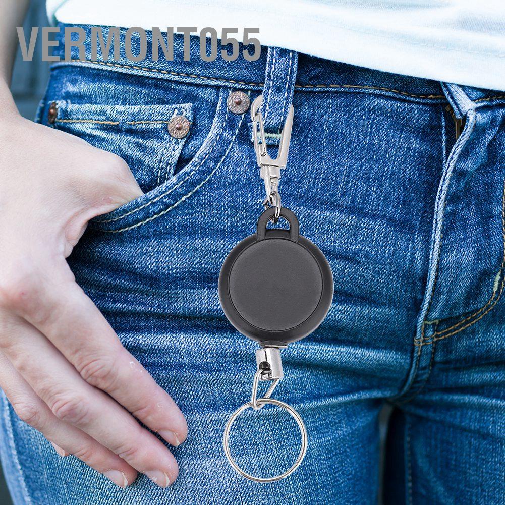 Vermont055 60cm Stainless Steel Wire Rope Retractable Key Chain Stretching Clasp Anti Lose Keyring