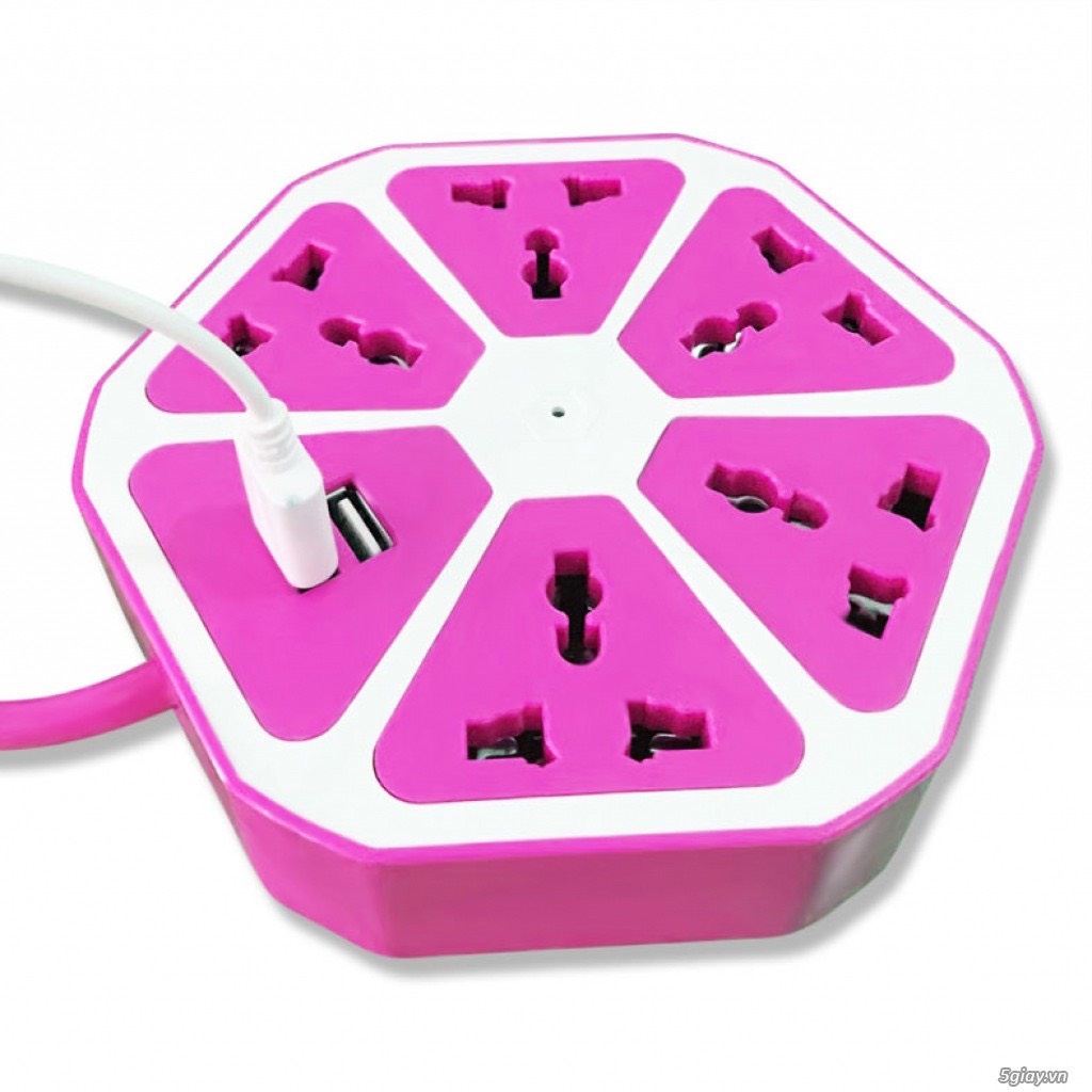 Ổ CẮM ĐIỆN ĐA NĂNG HÌNH TRÁI CAM LỤC GIÁC NHIỀU MÀU CÓ CÔNG TẮC GỒM 4 LỖ CẮM ĐIỆN VÀ 2 CỔNG USB, PHÍCH CẮM