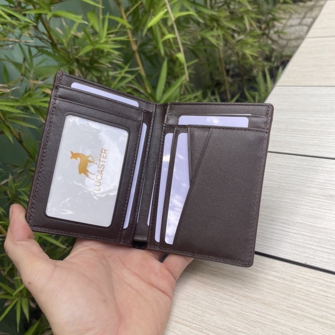Ví nam da thật cao cấp da thật nhập khẩu thời trang công sở phối sọc có dây kéo .có hộp BH 12 tháng