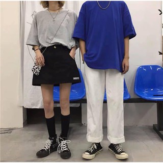Áo thun trơn nam nữ form rộng tay lửng màu xanh dương - over basic tee xanh bích