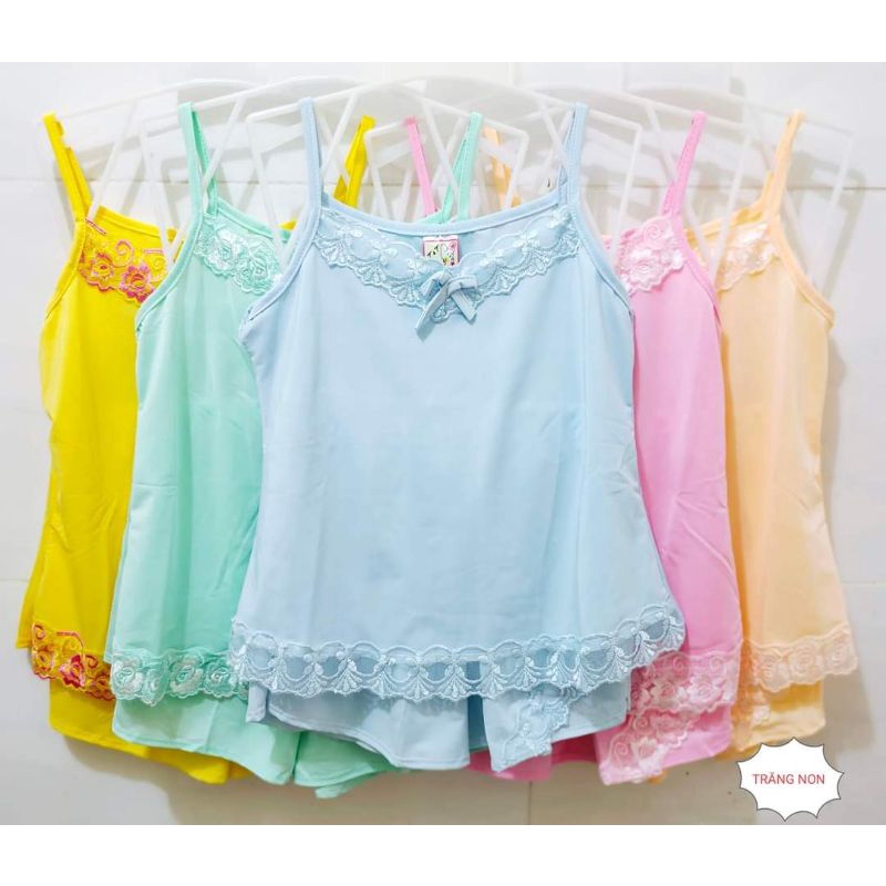 Bộ quần áo thun lạnh hai dây dễ thương cho bé gái. Đồ bộ bé gái