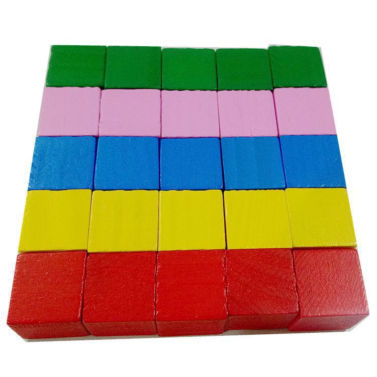 Bộ khối gỗ vuông xếp hình khối  sơn 5 màu kích thước 2.5 cm - 3.5 cm