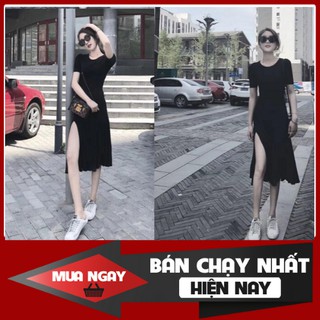 Hot đầm thun nữ ngắn tay xẽ tà form ôm tôn dáng mẫu mới new 2020 pf1026e
