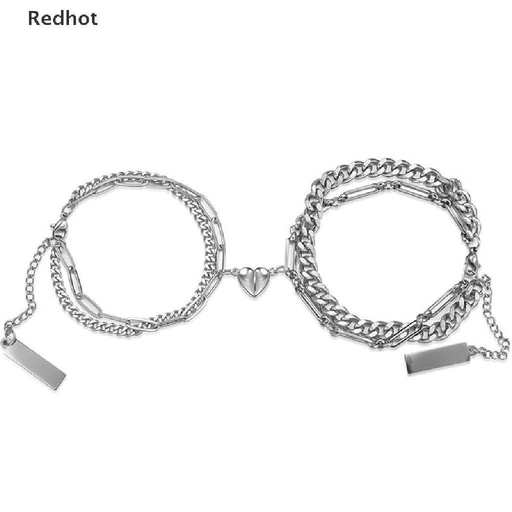 &lt; Redhot &gt; Vòng Tay Dây Xích Màu Bạc Khóa Nam Châm Hình Trái Tim Thời Trang Cho Cặp Đôi Nam Nữ