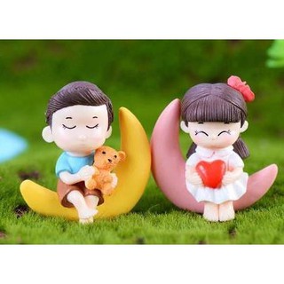 Cặp đôi cung trăng 🔥Coco Forest🔥 phụ kiện trang trí chậu cây, tiểu cảnh