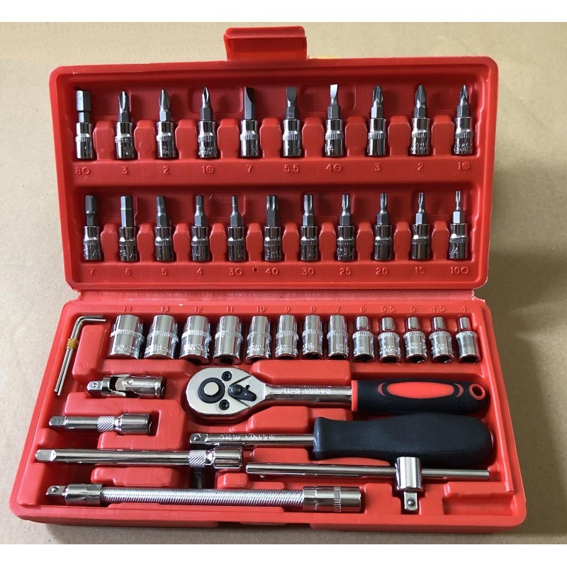 Bộ Dụng Cụ Sửa Chữa Đa Năng 46 Chi Tiết - Bộ Khẩu Sữa Chữa Ô Tô, Xe Máy - Bộ 46 Chi Tiết - 46 Món Ốc
