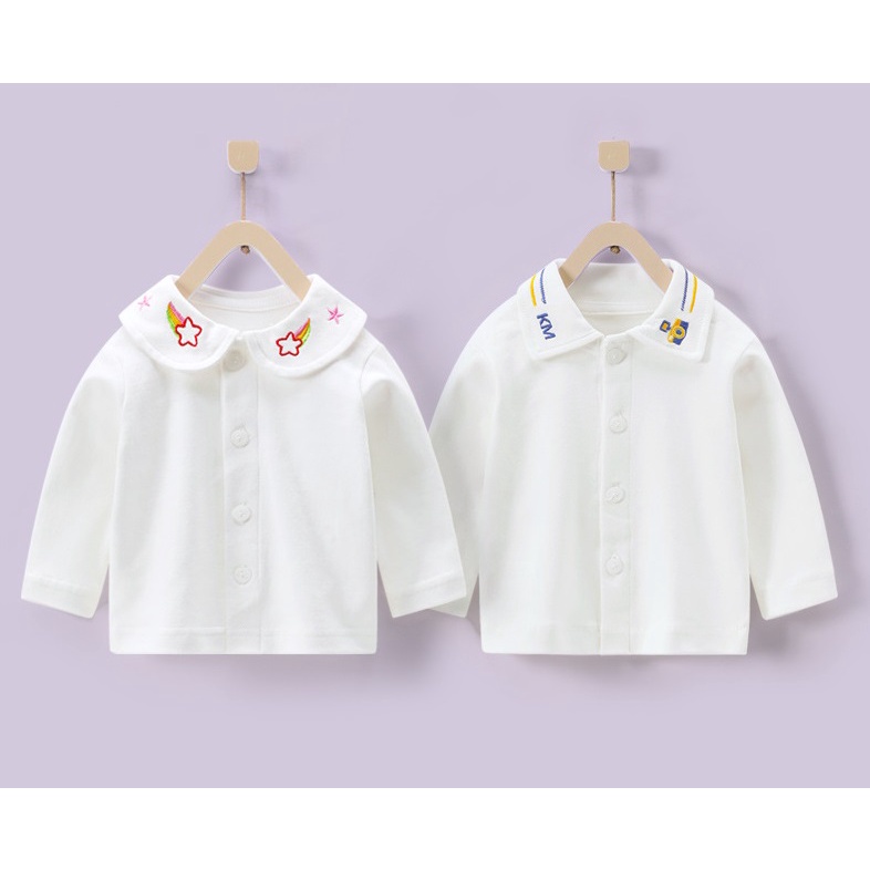 (1-6 tuổi) Áo thun dài tay cổ sơ mi polo trắng cho bé trai bé gái thu đông phối họa tiết cổ chất cotton cực mềm