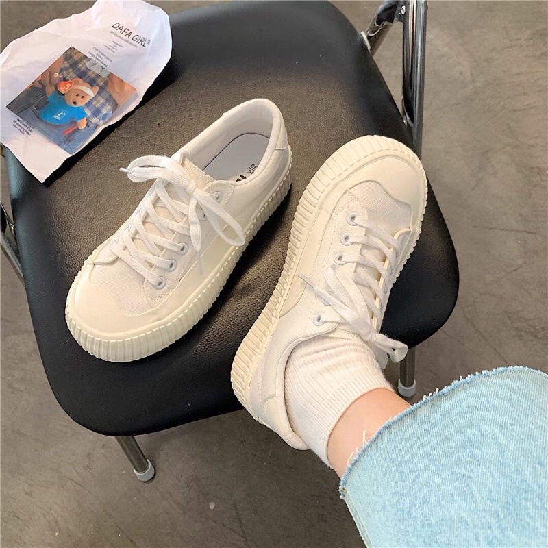 Giày thể thao nữ vải canvas đế bánh mì kiểu dáng đơn giản basic phong cách Ulzzang