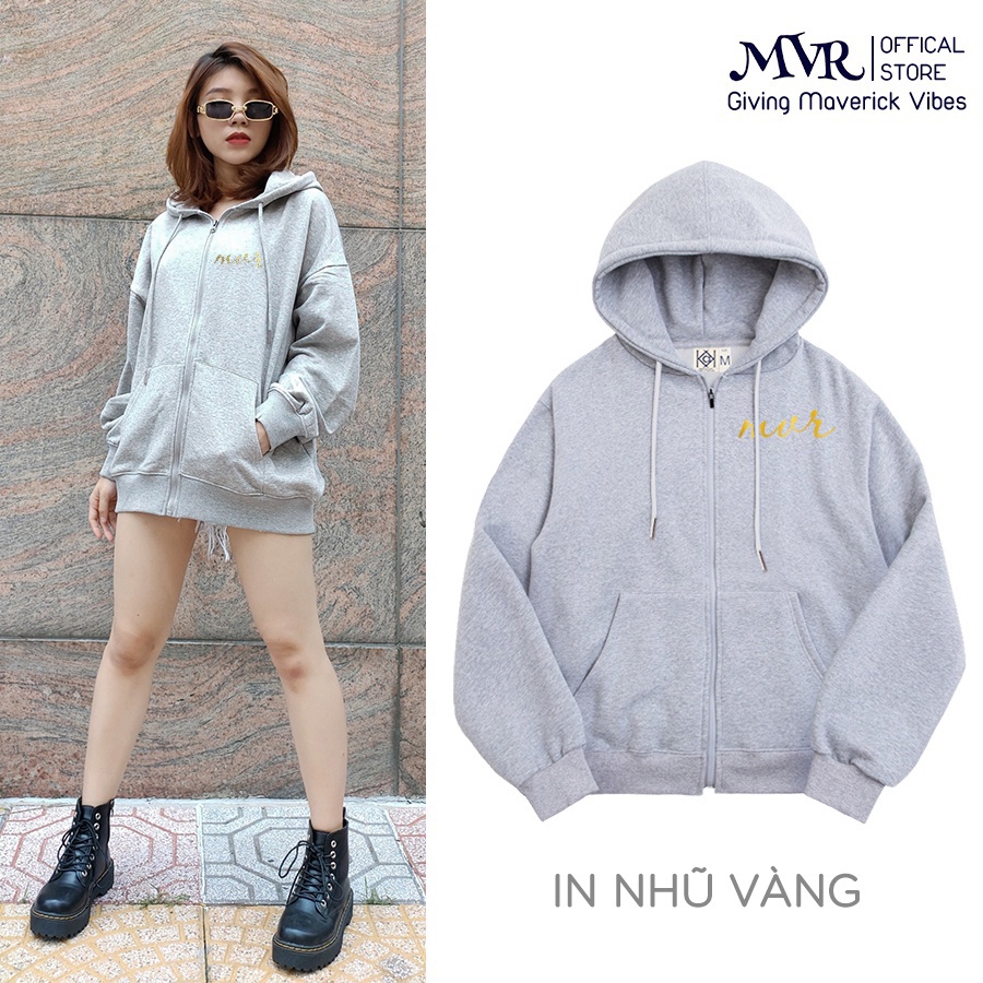 Áo khoác dây khóa kéo hoodie zip MVR bigsize 120Kg chống nắng logo chữ ký Nhũ Vàng Nam Nữ Localbrand MVR25022113