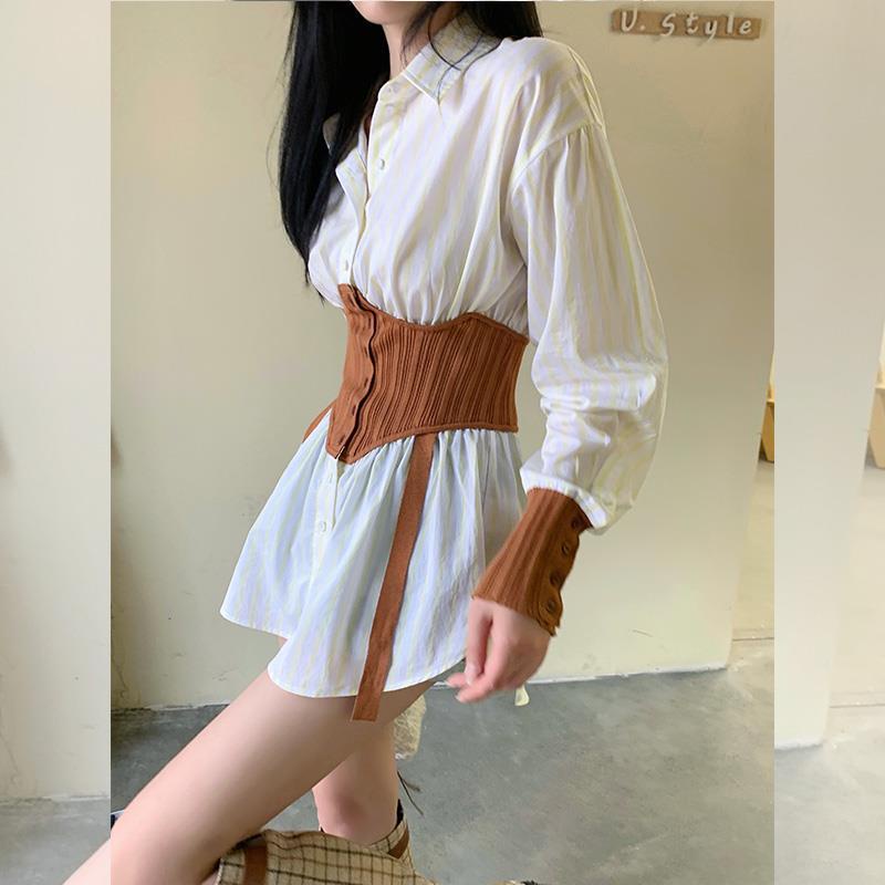 COZOKC COZOK Áo sơ mi tay dài cổ vuông eo cao thời trang mùa thu cho nữ