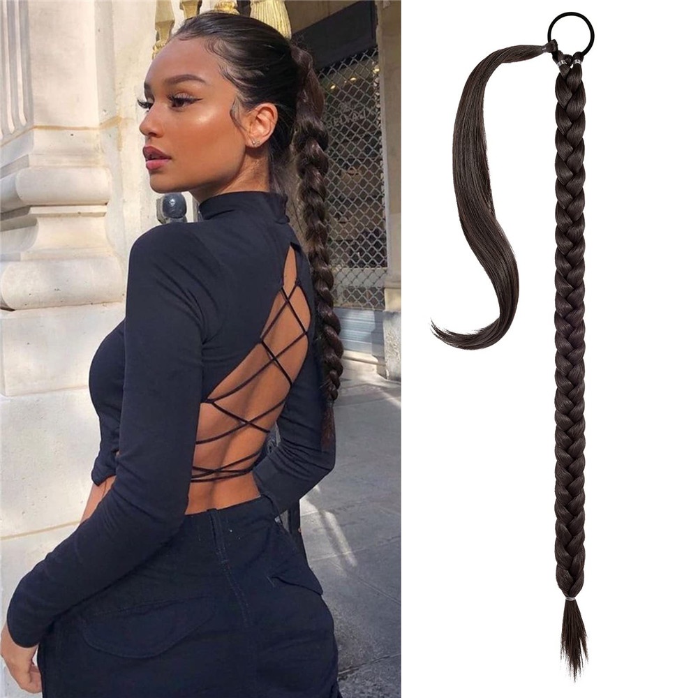 1Pcs 80CM European Style DIY Ponytail Twist Braided Straight Wig for Women Hair Accessories