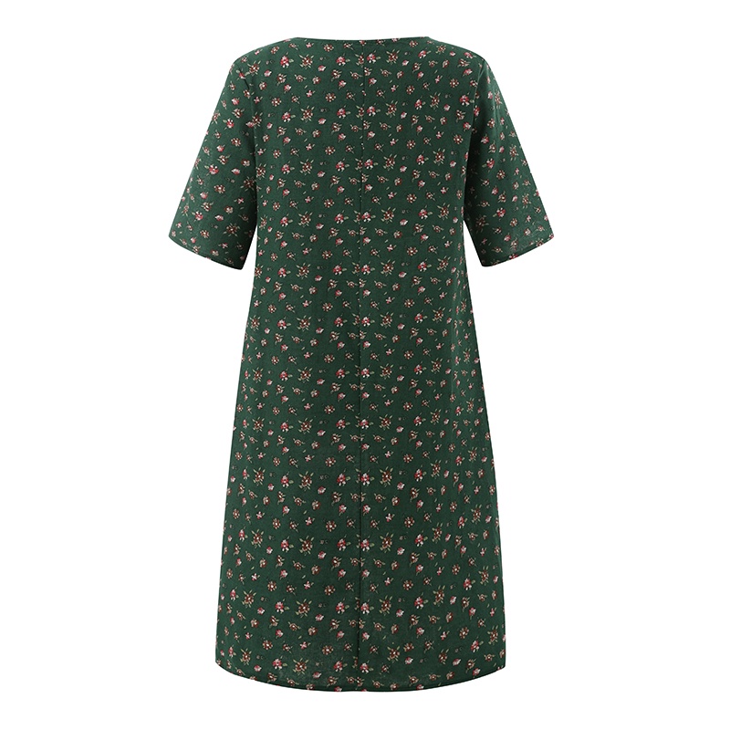 Váy midi Zanzea tay ngắn cổ chữ v in họa tiết hoa xinh xắn phong cách cổ điển thời trang cho nữ