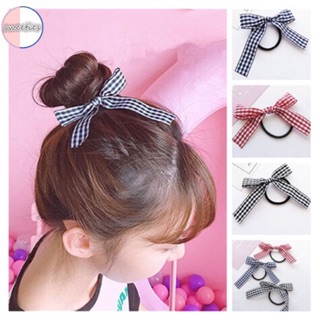B39 Dây /kẹp buộc tóc nơ kẻ caro phong cách hàn quốc