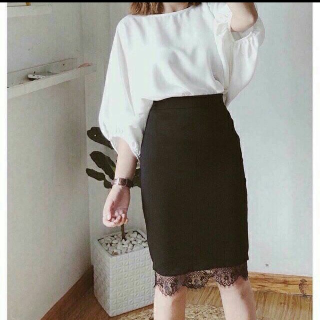 Chân váy bút chì phối ren