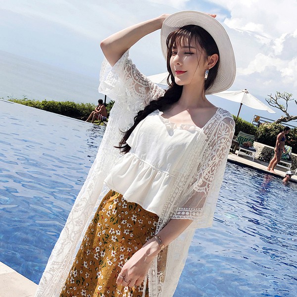 Áo khoác ren lưới dáng dài thời trang mùa hè cho nữ | BigBuy360 - bigbuy360.vn