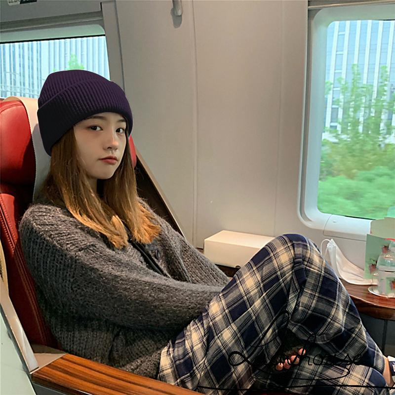 Mũ beanie dệt kim mềm co giãn giữ ấm mùa đông cho nữ
