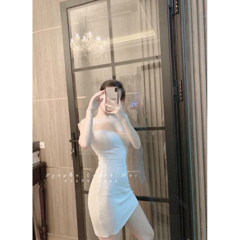Đầm Thun Borip Ôm Body Tay Ngắn Cổ Vuông Khoe Ngực Sexy | BigBuy360 - bigbuy360.vn