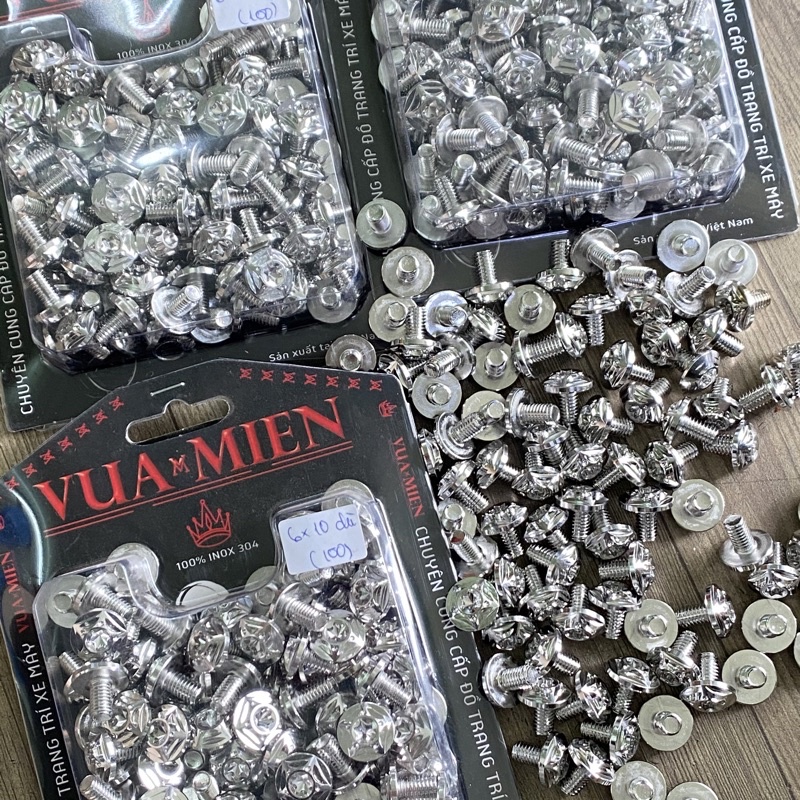 Ốc 6li dù inox 304 Vua Miên gắn đĩa cho Vario150-AB150, 6li15 6li20 bắt dàn áo, ốp pô cho tất cả các dòng xe