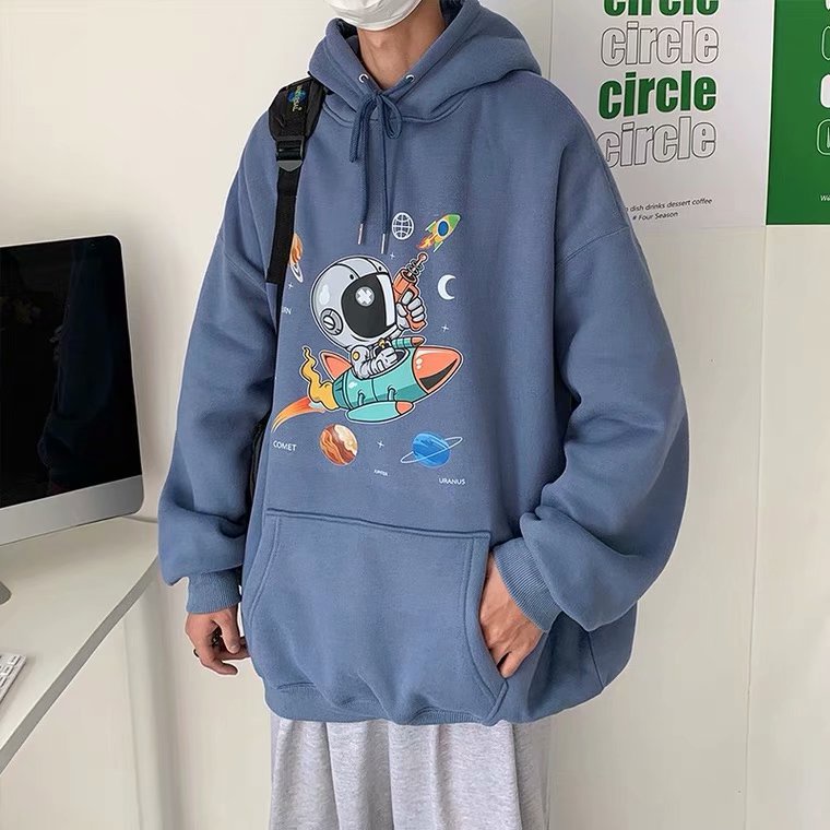 Áo hoodie dáng rộng size lớn M-5XL họa tiết phi hành gia thoải mái thời trang dành cho nam