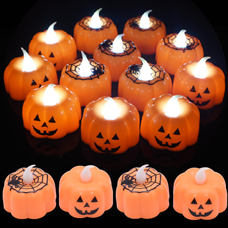 Đèn LED nến không lửa trang trí Halloween hình quả bí ngô