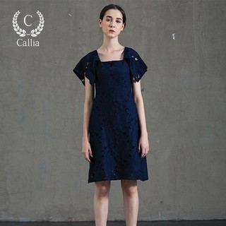 [Mã FASHIONMALLT4 giảm 15% đơn 150k] Đầm nữ chữ A Callia cổ vuông tay cách điệu Rosalin (Trắng / Xanh đen)