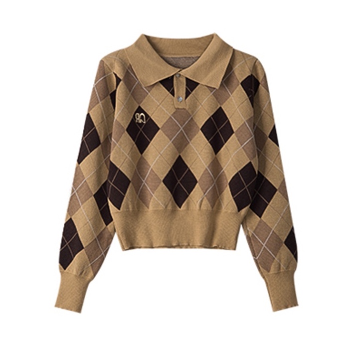 NUZIRO  Áo sweater  dệt kim cổ polo dáng ngắn thời trang mùa thu mới cho nữ
