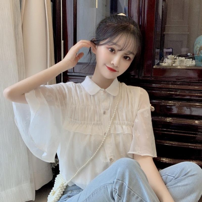 Áo sơ mi BH vải voan tay ngắn xinh xắn thời trang cho nữ