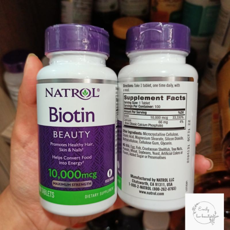 Viên uống Natrol Biotin 10000mg 100 viên Mỹ
