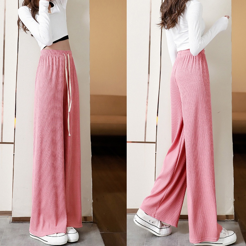 Brroa Quần Ống Rộng Lưng Cao Dây Rút Họa Tiết Xương Rắn Cho Nữ