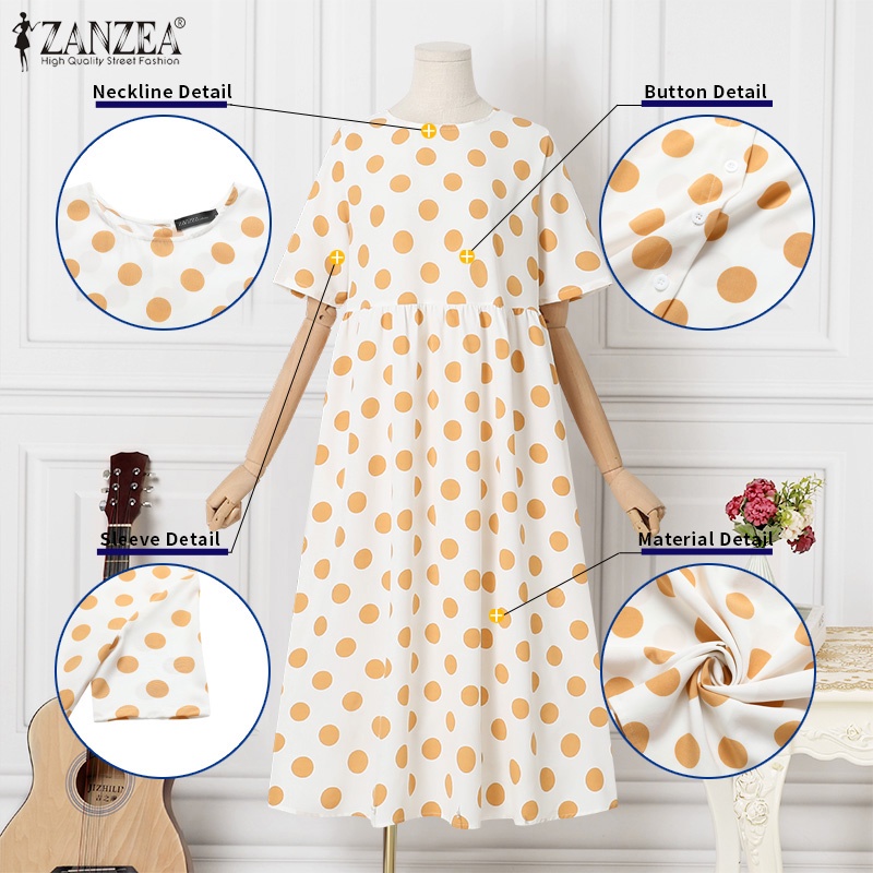 Đầm ZANZEA ngắn tay cổ tròn dáng rộng thời trang Hàn Quốc cho nữ