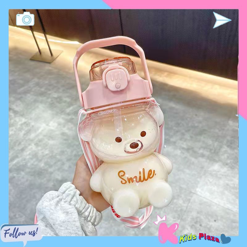 Bình nước cute hình gấu dung tích lớn ,Bình nước có dây đeo dễ thương cho bé Smile A24