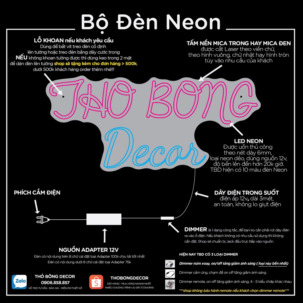 Đèn Neon trang trí theo TÊN yêu cầu - THO BONG DECOR chỉ từ 40K / 1 CHỮ cái