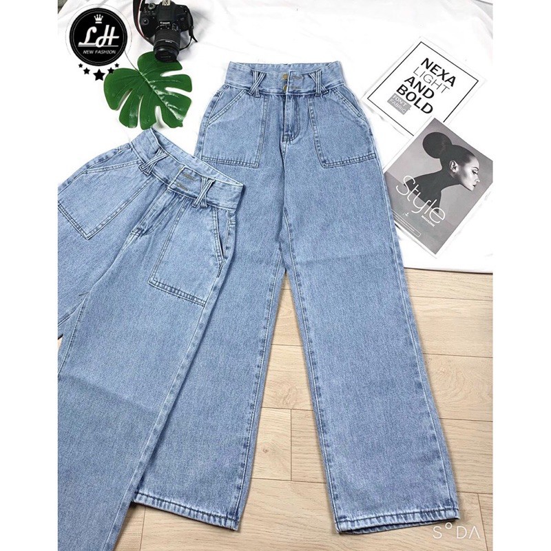 Quần ống rộng nữ quần jeans túi đắp vuông MS 062 (có video - ảnh thật)