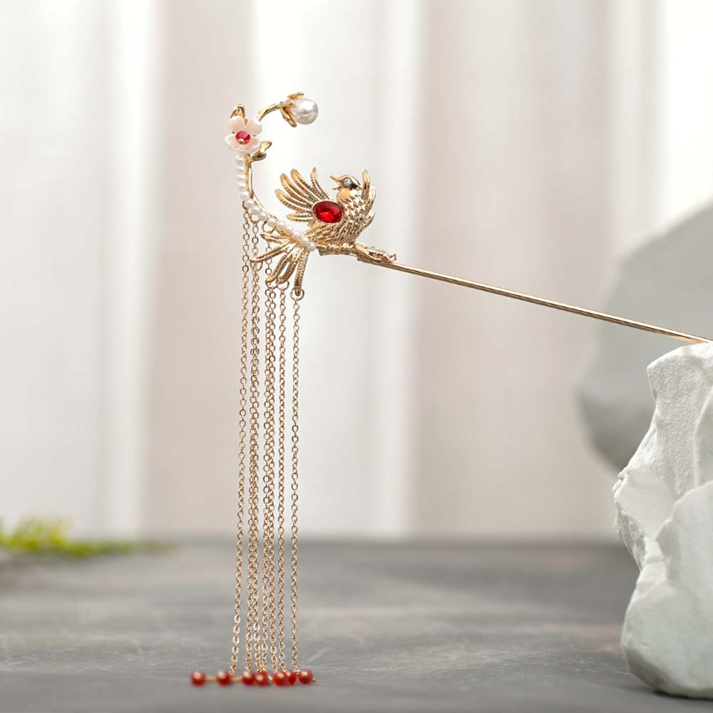 Trâm cài tóc tua rua đính hoa và ngọc trai xinh xắn dành cho nữ