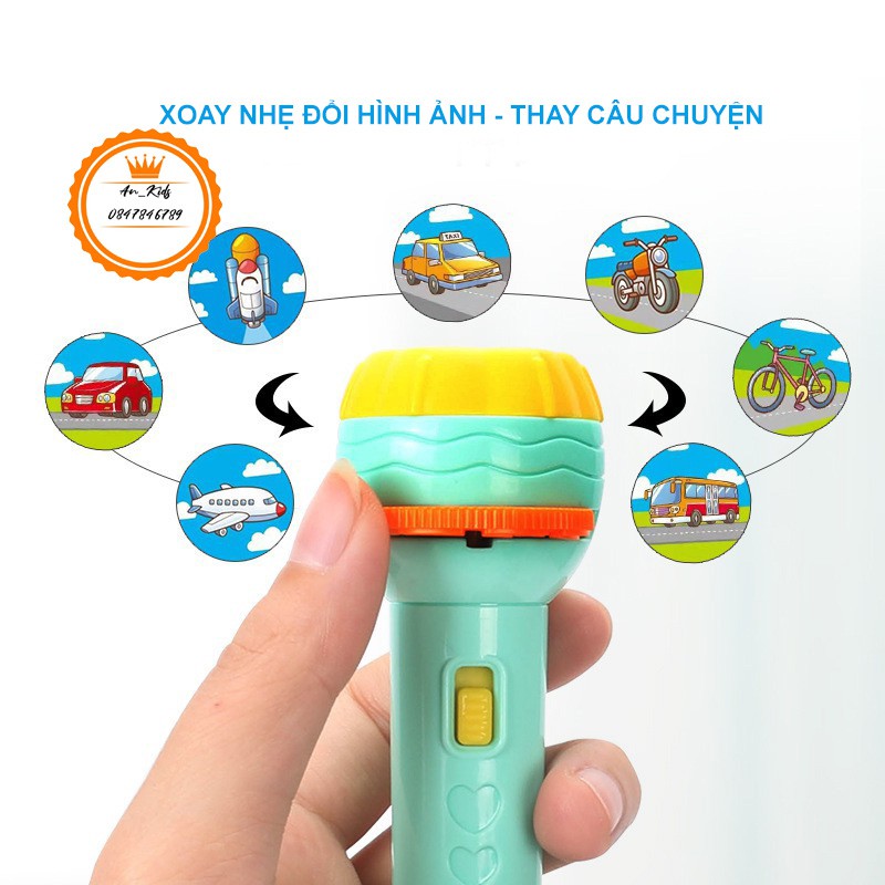 Đèn pin chiếu hình đồ chơi hoạt hình kể chuyện buổi tối cho bé , tạo sự thích thú, tò mò, giúp bé cai điện thoại.