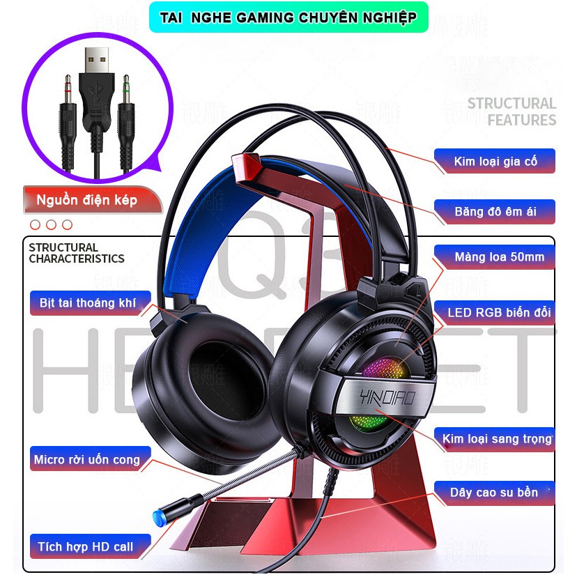 Tai nghe chụp tai gaming chính hãng SIDOTECH YINDIAO Q3 loại tai nghe Over Ear chống ồn có mic cho máy tính bàn laptop