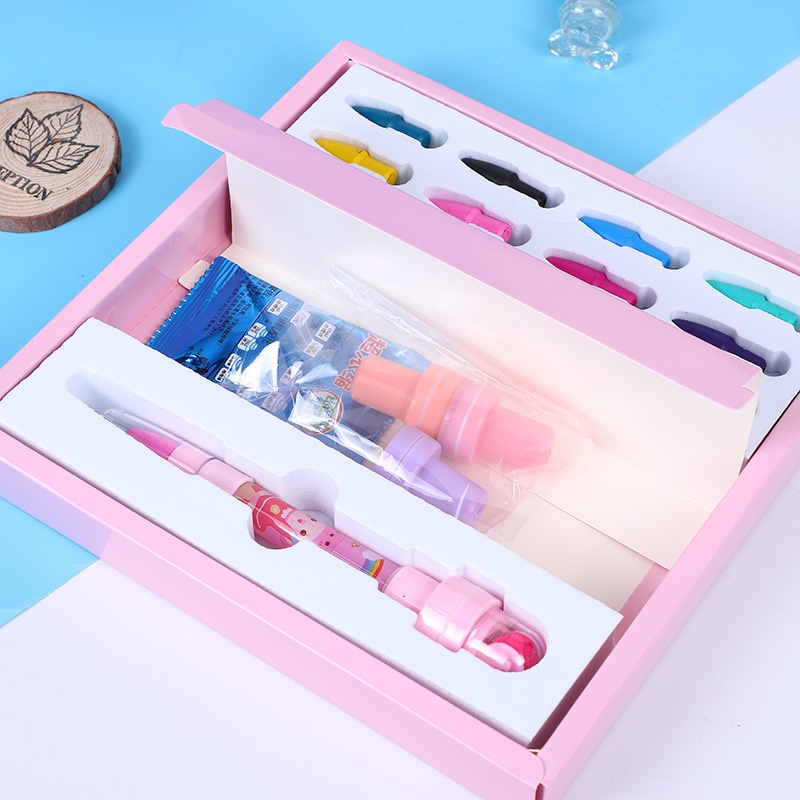 Bộ Bút Bi Và Con Dấu Màu Dạng Cát Chảy Xinh Xắn Dễ Thương Cho Bé