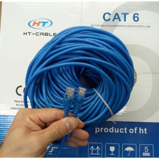Dây Mạng Cat6 Màu Xanh Bấm Sẵn Hai Đầu, Từ 10 mét đến 50 mét có lớp bạt chống nhiễu