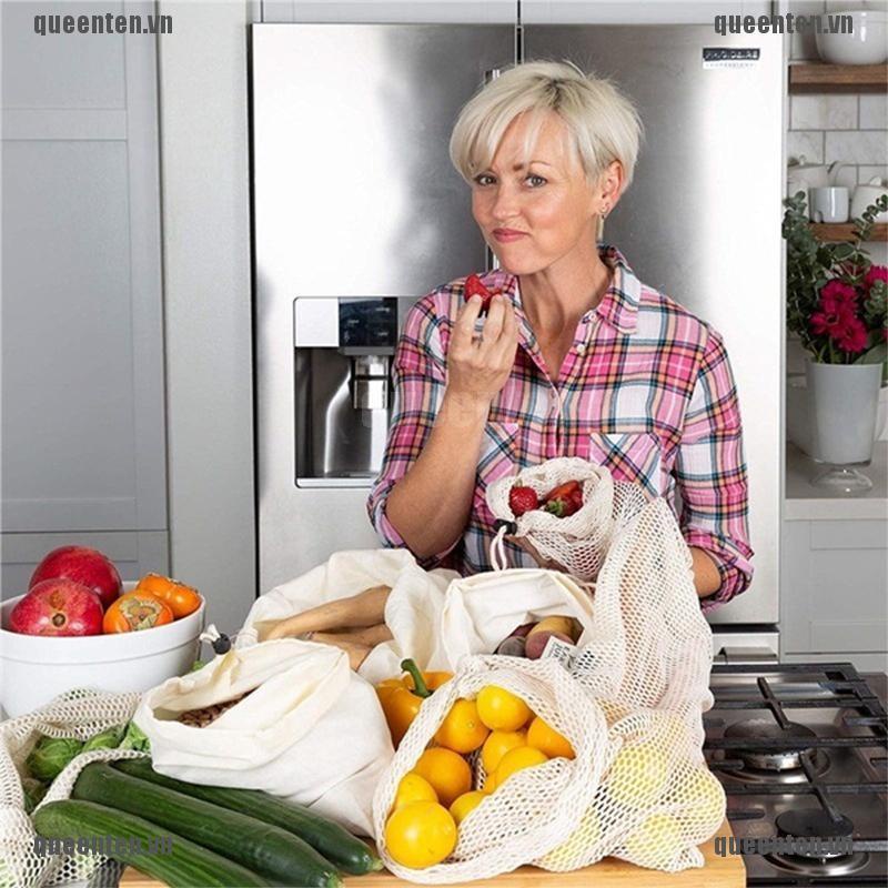 Reusable Grocery Produce Bags Cotton Kitchen String Net Tote Bag Fruit Vegetable QUVN