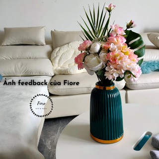 Bình hoa - bình hoa phòng khách bằng sứ để bàn giúp decor nhà có hình trụ viền vàng sang trọng Pumkin phong cách Anh