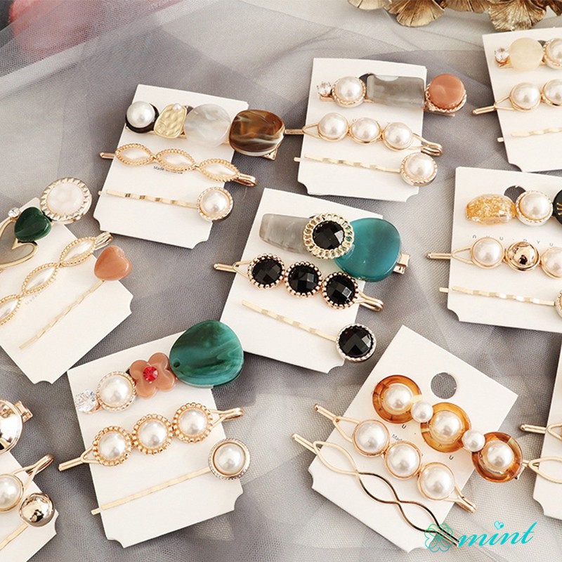 Set 3 kẹp tóc đính hạt giả ngọc trai