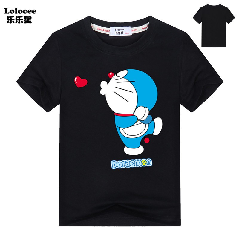 Áo thun cotton ngắn tay hình Doraemon thời trang mùa hè cho trẻ em