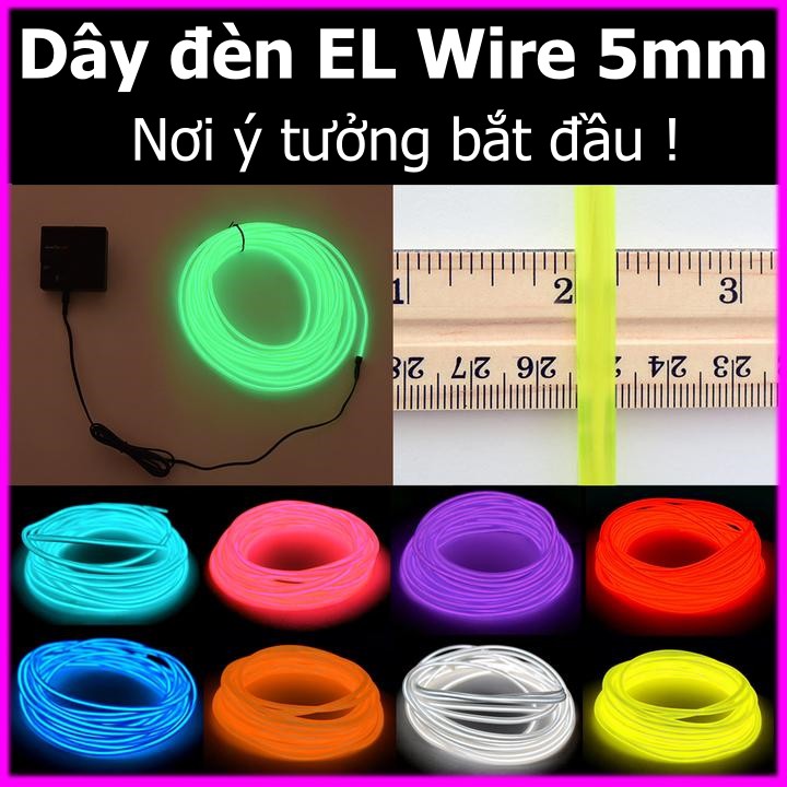 Bộ 4 dây LED neon dẻo 5mm, 4 sợi dài 1.5m, dùng Pin 3V - Dây EL Wire trang trí trang quần áo nhảy đèn LED