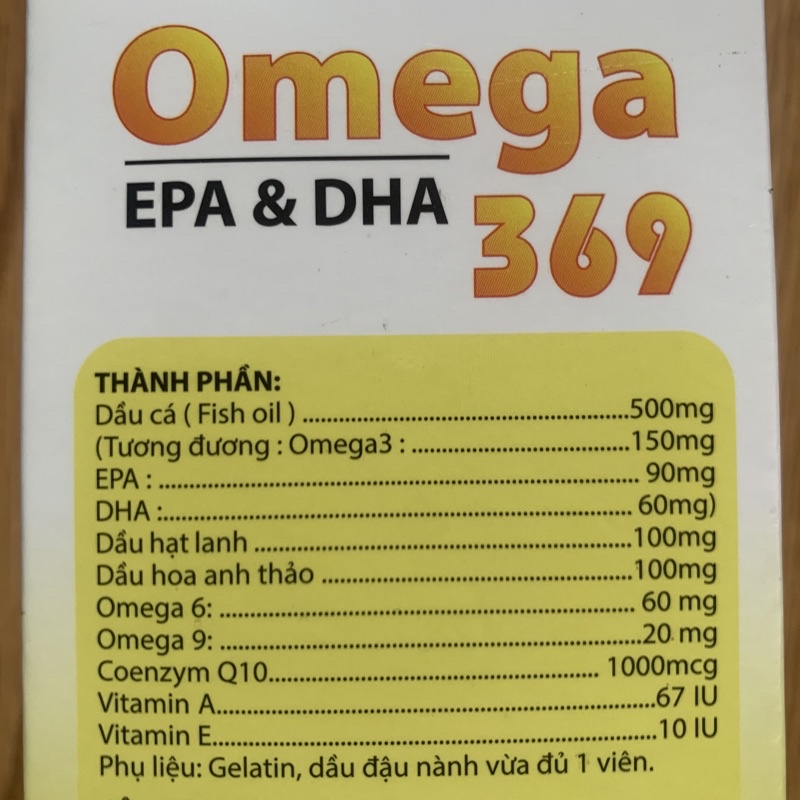 Omega 369, hộp 60 viên bổ sung Omega 3,6,9 vitamin E, A, DHA, EPA giúp giảm mỡ máu, giảm mỏi và khô mắt, tim mạch