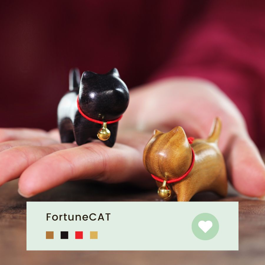 Mèo tài lộc may mắn bình an để treo điện thoại, túi xách, móc khoá, trang trí bàn làm việc, ... (FortuneCAT - GỖ MUN)