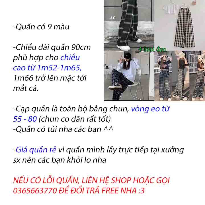 [QN14] Quần Caro nữ ống suông lưng cao dáng rộng nhiều màu phong cách cullotes freezise