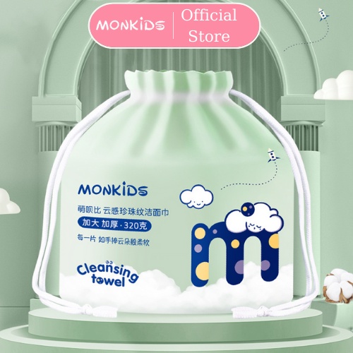 ( CAO CẤP ) Khăn lau mặt dùng 1 lần MONKIDS khăn mặt khô cotton mềm cuộn lớn 320 gam lau khô, lau ướt